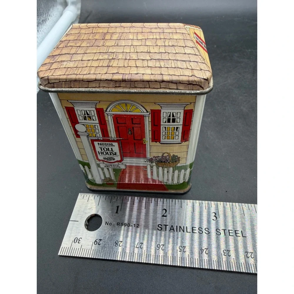 Vintage Nestle Toll House Cottage & Tin Box Co Schoolhouse Christmas Tins Set 2